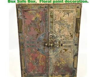 Lot 1997 Antique Paint Decorated Strong Box Safe Box. Floral paint decoration. 