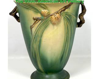 Lot 2085 Roseville Green Pinecone Flared Top Vase. American Art Pottery