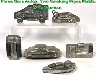 Lot 2319 6pc Vintage Chocolate Molds. Three Cars Autos. Two Smoking Pipes Molds. One Hatchet. 