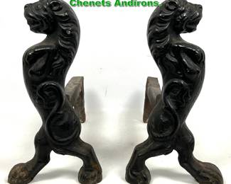 Lot 1815 Cast Iron Figural Lion Chenets Andirons. 