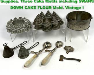 Lot 2261 9pc Dessert and Ice Cream Supplies. Three Cake Molds including SWANS DOWN CAKE FLOUR Mold. Vintage I