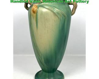 Lot 2096 Roseville Green Pinecone Tall Handled Vase. American Art Pottery