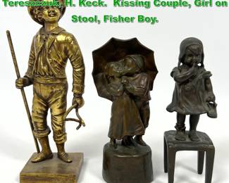 Lot 1978 3pcs Miniature Bronze Figures. Tereszczuk, H. Keck. Kissing Couple, Girl on Stool, Fisher Boy.