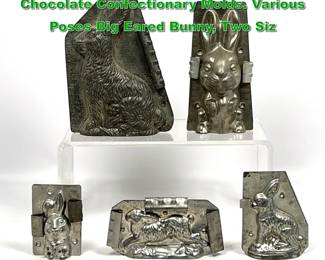 Lot 2273 Collection 5pc Vintage Rabbit Chocolate Confectionary Molds. Various Poses Big Eared Bunny, Two Siz
