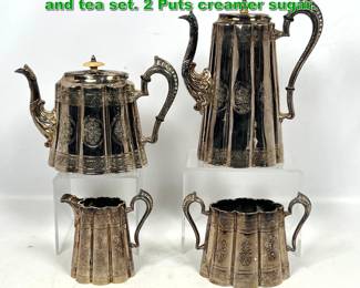 Lot 2113 Fancy Antique Silver plate coffee and tea set. 2 Puts creamer sugar. 