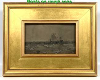 Lot 1965 G.W. Nicholson Pastel Painting. Boats on rough seas. 