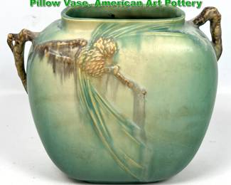 Lot 2087 Roseville Green Pinecone Handled Pillow Vase. American Art Pottery