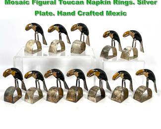 Lot 1932 Set of 12 EMILIA CASTILLO Stone Mosaic Figural Toucan Napkin Rings. Silver Plate. Hand Crafted Mexic