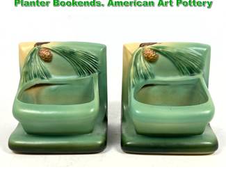 Lot 2065 Pr Roseville Green Pinecone Planter Bookends. American Art Pottery