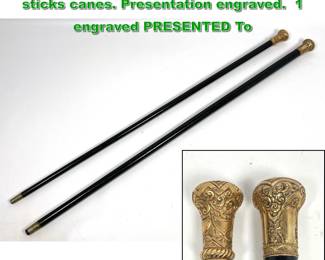 Lot 1903 Pair of Victorian gold filled walking sticks canes. Presentation engraved. 1 engraved PRESENTED To 