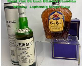 Lot 2383 2 Bottles Scotch Whisky. Crown Royal Fine De Luxe Blended Canadian Whisky, Laphroaig Single Islay 