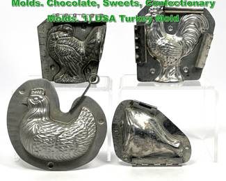 Lot 2274 Collection 4 Vintage Figural Metal Molds. Chocolate, Sweets, Confectionary Molds. 1 USA Turkey Mold