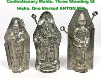Lot 2297 3pc Vintage Santa Claus Chocolate Confectionary Molds. Three Standing St Nicks. One Marked ANTON REI