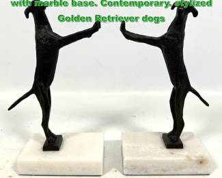 Lot 2116 Pair of figural dog iron bookends with marble base. Contemporary. stylized Golden Retriever dogs