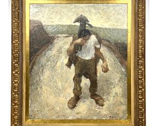 Lot 2042 Signed Oil Painting of Laborer. 