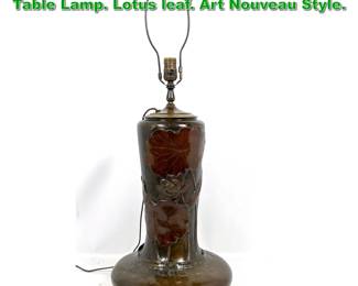 Lot 1853 Chinese Bronze Vase Mounted as Table Lamp. Lotus leaf. Art Nouveau Style. 
