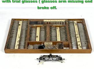Lot 2325 Antique optometrist s trial lens set with trial glasses glasses arm missing end broke off. 