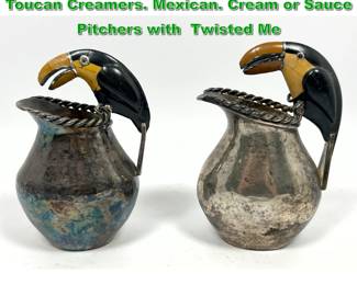 Lot 1909 2pc EMILIA CASTILLO Silver Plate Toucan Creamers. Mexican. Cream or Sauce Pitchers with Twisted Me