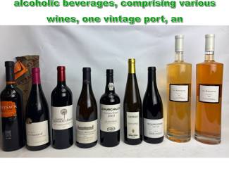 Lot 2393 9pcs bottles containing assorted alcoholic beverages, comprising various wines, one vintage port, an