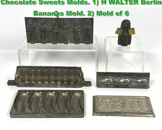 Lot 2266 Collection of 5 Vintage Metal Chocolate Sweets Molds. 1 H WALTER Berlin Bananas Mold. 2 Mold of 6 
