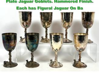 Lot 1938 Set of 8 EMILIA CASTILLO Silver Plate Jaguar Goblets. Hammered Finish. Each has Figural Jaguar On Ba