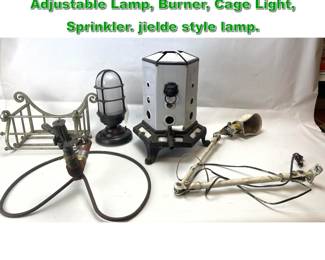 Lot 2255 Industrial Design Lot. Wall Rack, Adjustable Lamp, Burner, Cage Light, Sprinkler. jielde style lamp.