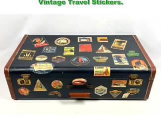 Lot 1856 Vintage Suitcase Luggage with Vintage Travel Stickers. 