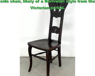 Lot 1840 Antique North Wind carved oak side chair, likely of a Revivalist style from the Victorian period.
