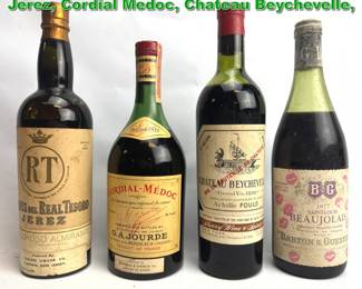 Lot 2412 4 Bottles. Marques Del Real Tesoro Jerez, Cordial Medoc, Chateau Beychevelle, 
