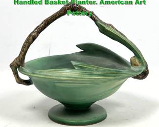 Lot 2081 Roseville Green Pinecone Branch Handled Basket Planter. American Art Pottery