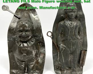 Lot 2317 2pc Vintage Chocolate Molds. 1 LETANG FILS Male Figure wearing suit, hat and cane. Manufacturer s m