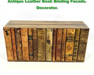 Lot 1857 Hinged Wood Storage Box Case. Antique Leather Book Binding Facade. Decorator.