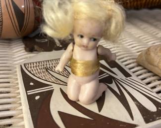 2” tiny Hertwig toddler girl. All bisque Germany 