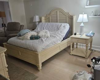 New queen adjustable base
With mattress $400. Country White bedframe and dresser set (tall boy, long dresser, end table set) $1200.00