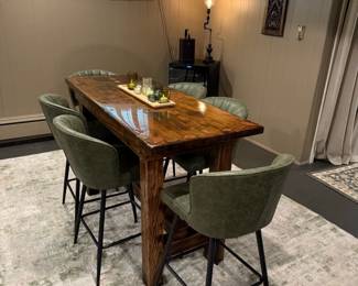 Custom Tall Pub Table with Leaf Motif and Chairus Breakfast Barstools