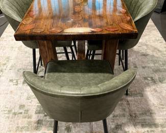 Custom Tall Pub Table with Leaf Motif and Chairus Breakfast Barstools