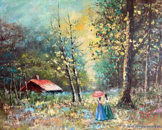 Original Oil on Canvas Cottage in Forest Scene by JASON MICHAELS