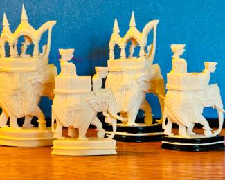 Carved Elephant Chess Pieces