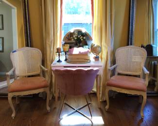 Pair of cane back arm chairs, vanity with chair 32”x16”x30” H