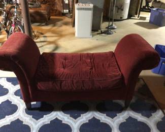 Burgundy velvet backless love seat 62”x22”x29” H