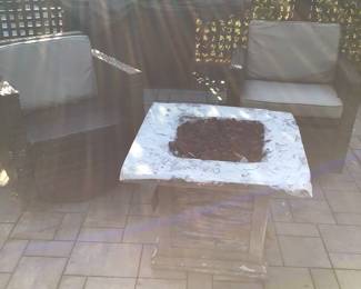 Fire pit, patio chairs 