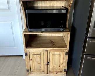 Rustic Microwave Cart 26-1/2" W x 19-1/2" D x 49-1/2"H; LG Smart Inverter Magnetron Microwave 1200 Watt