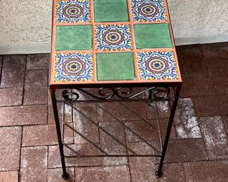 Mexican Iron Tile Top Patio Side Table - Like new!