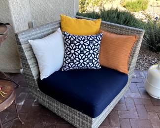 Wicker Corner Chair w/Sunbrella Cushion; Sunbrella Toss Pillows (priced individually)