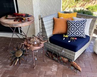 Metal Table Set; Metal Garden Art; Sunbrella Cushion/Toss Pillows