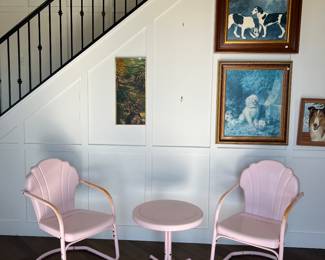 Collection of dog art - vintage look metal furniture set