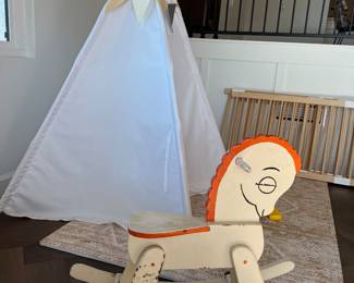 Childrens Tee-pee and a very large wooden playpen - vintage rocking horse