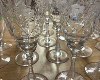 Etched MCM fine crystal wine goblets