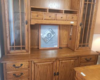 Oak credenza/bookcase
Base 22" deep
72" wide
6'6" high 
$400