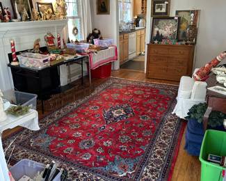 Oriental rug and Christmas decor. 